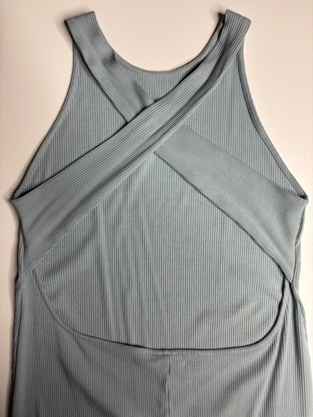 H&M Blue Ribbed Midi Dress Open Back Crisscross Bodycon Size L